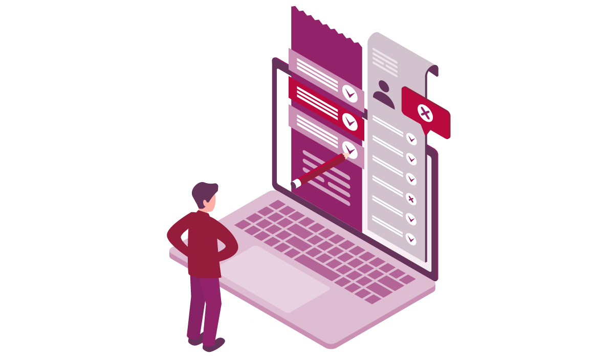 Illustration of a person looking at a checklist of requirements.